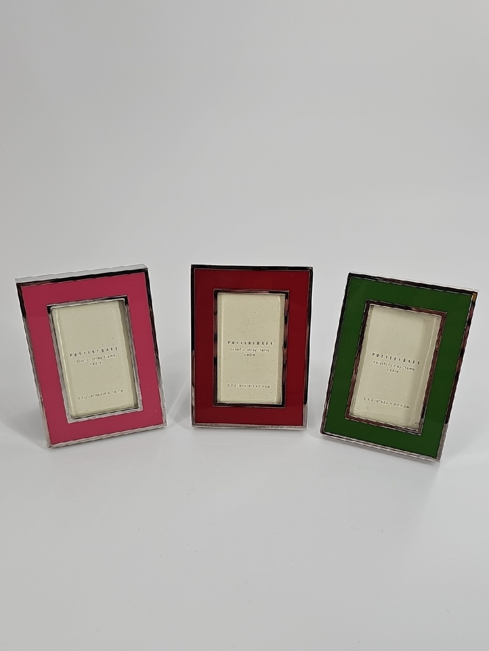 Vintage Pottery Barn Set of 3 Colorful Inlay Frame Cadre 2x3 Inches / 5 X 7.6 Cm